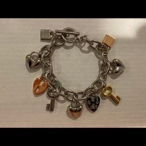 Ladies silver charm bracelet heart key lock
